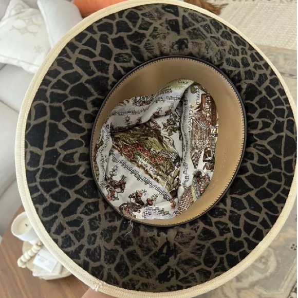 Teressa Foglia animal cheetah print flat brim hat fedora Nick Fouquet 7 3/8 59 - Picture 7 of 10